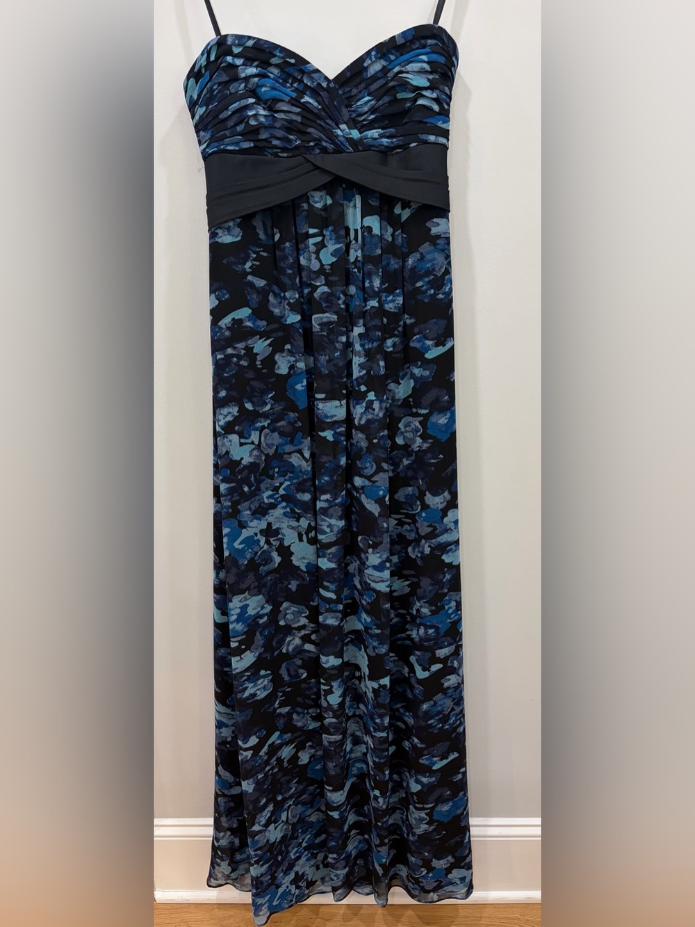 BCBGMaxAzria Kai Black and Blue strapless evening,maxi dress size 2 NWT